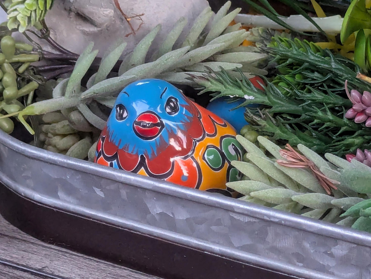 Birdie Home Decor | Ceramic Talavera Mexican Pottery is Lovely Bird Statue to use as Colorful Bird Art for Home, Porch, Yard or Garden Decor