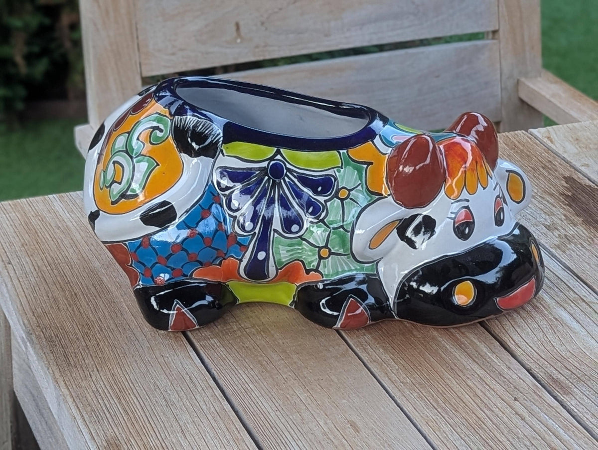 Cow Planter Talavera Pottery | Use Ceramic Cow Flower Pot for Outdoor or Indoor Plants, Handmade Cow Gifts