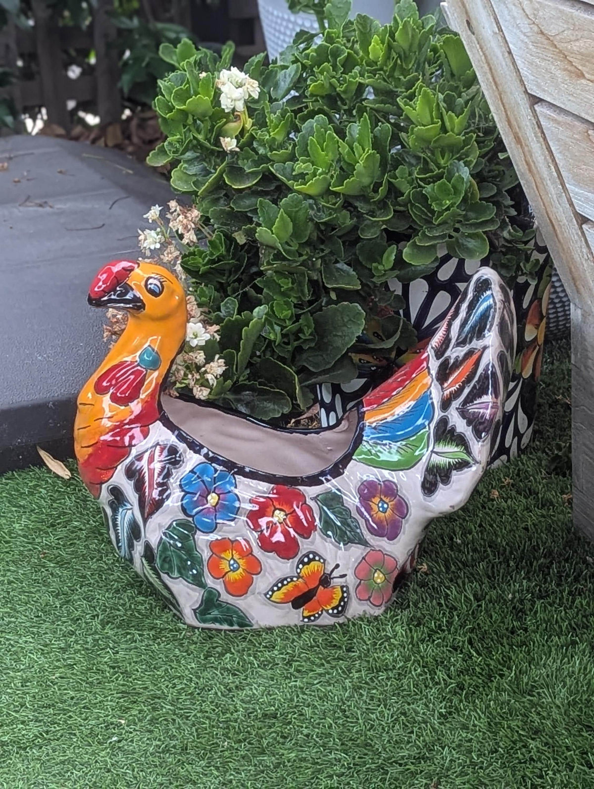 Peacock Flower Pot Ceramic Talavera Planter, Small Handmade Mexican Pottery Home Decor as Indoor Planter or Outdoor Pot