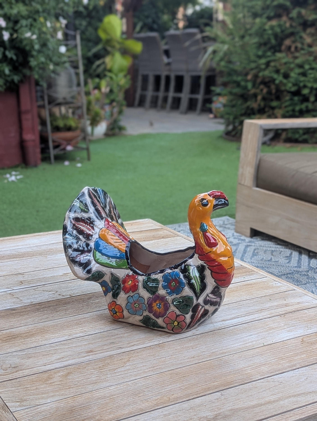 Peacock Flower Pot Ceramic Talavera Planter, Small Handmade Mexican Pottery Home Decor as Indoor Planter or Outdoor Pot