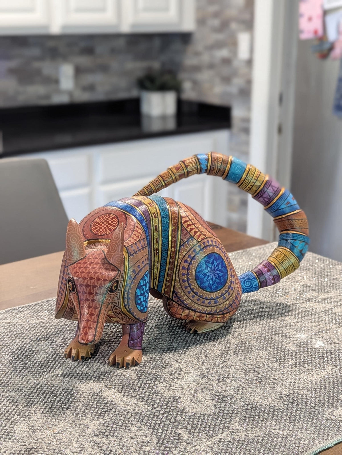 Armadillo Alebrije is Genuine Mexican Folk Art | Vibrant Handcraftsmanship on this Oaxacan Wood Carving is Superb, Collectible Home Decor
