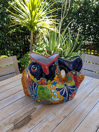 Talavera Whale Planter is Hand Painted Ceramic Mexican Pottery | Large Fish Planter Pot for Yard Art & Outdoor Garden Decor, Big Flower Pot