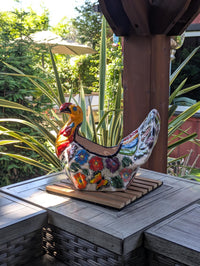 Fancy Chicken Flower Pot is a Ceramic Talavera Planter | Handmade Mexican Pottery good as Indoor Home Decor or Outdoor Planter Pot