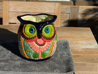 Lovely Owl Flower Pot | Ceramic Talavera Planter is Handmade Mexican Pottery for Outdoor Garden Decor, Indoor Home Decor, 11.5 inch Tall