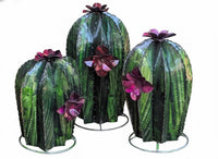 Cactus Family Garden Decor | 3 Cactus Decorations for Your Yard or Home | Hand Painted Lifelike Metal Cactus is Stunning Mexican Garden Art