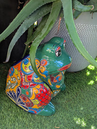 Talavera Frog Planter is Handmade Mexican Pottery Garden Decor