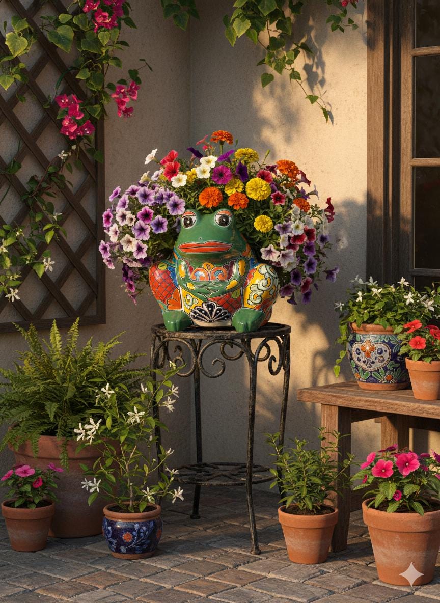 Talavera Frog Planter is Handmade Mexican Pottery Garden Decor