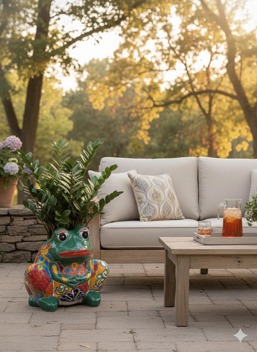 Talavera Frog Planter is Handmade Mexican Pottery Garden Decor