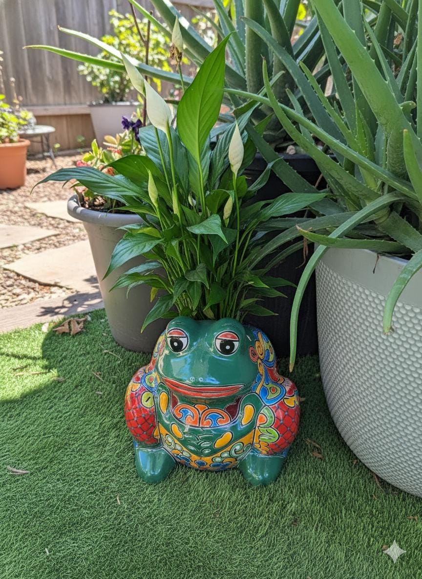 Talavera Frog Planter is Handmade Mexican Pottery Garden Decor