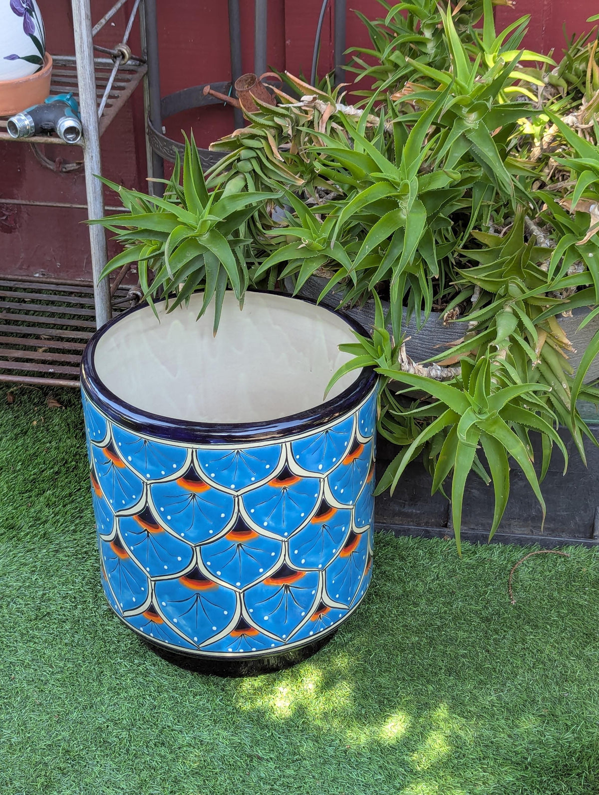 Talavera Planter | 14" Tall Round Flower Pot is Handmade Ceramic Mexican Pottery & Garden Art - Bold Indoor Home Decor or Housewarming Gift