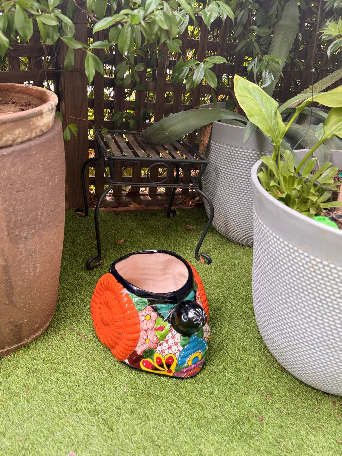 Talavera Snail Planter: Authentic Hand-Painted Mexican Pottery