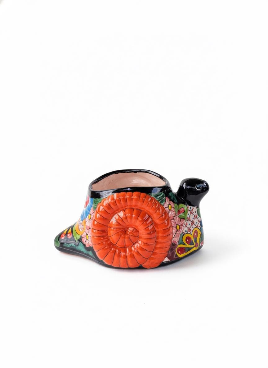 Talavera Snail Planter: Authentic Hand-Painted Mexican Pottery