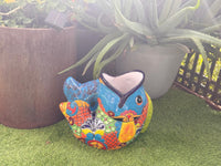 Talavera Whale Planter: Hand-Painted Ceramic Mexican Garden Decor