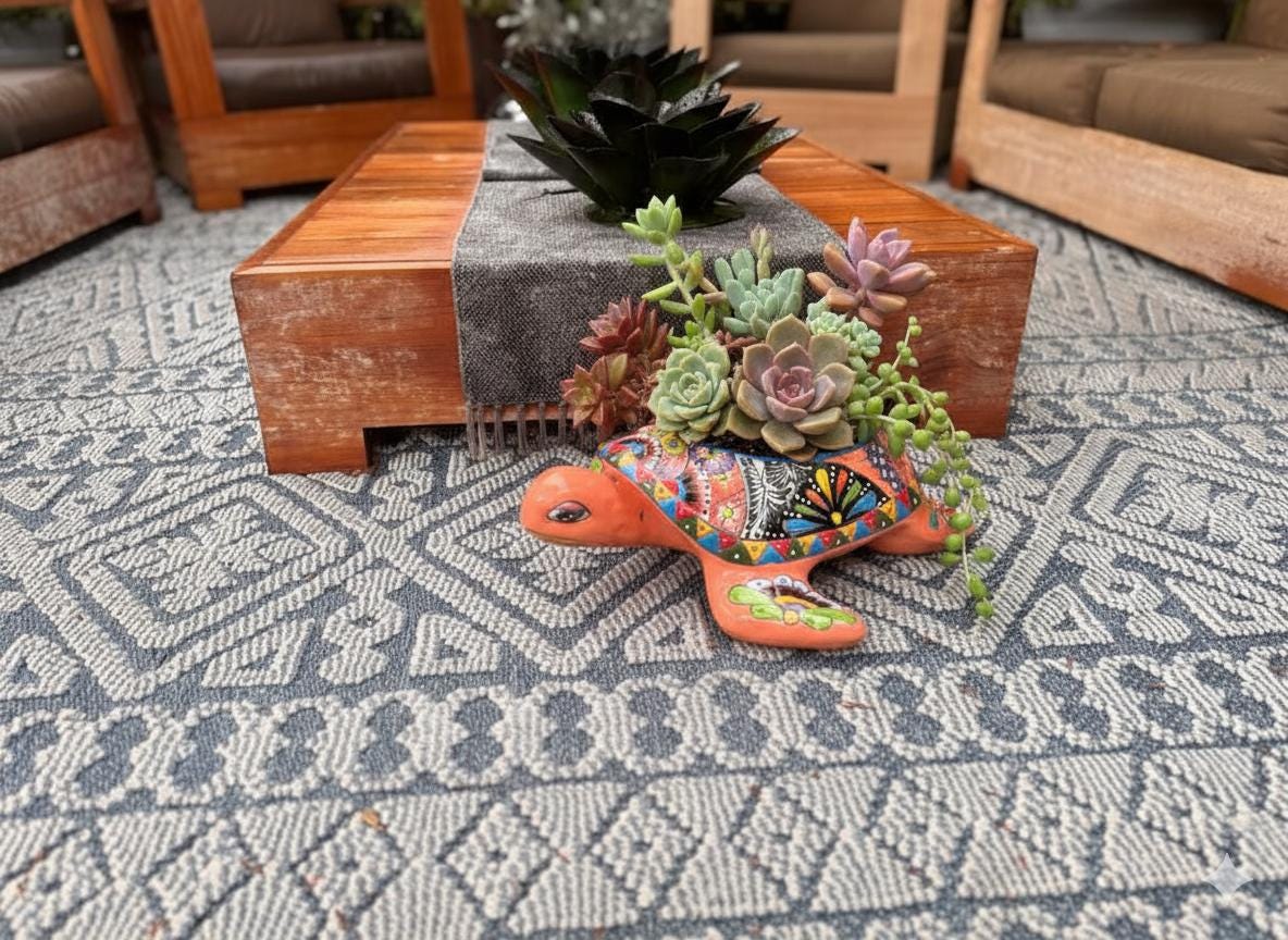 Handmade Talavera Turtle Planter: Mexican Pottery Garden Decor