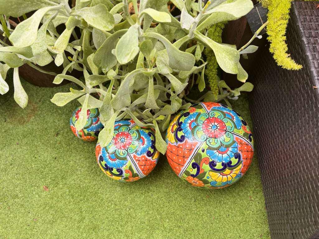 Talavera Garden Spheres - Handmade Mexican Yard Art Decor (Set of 3)
