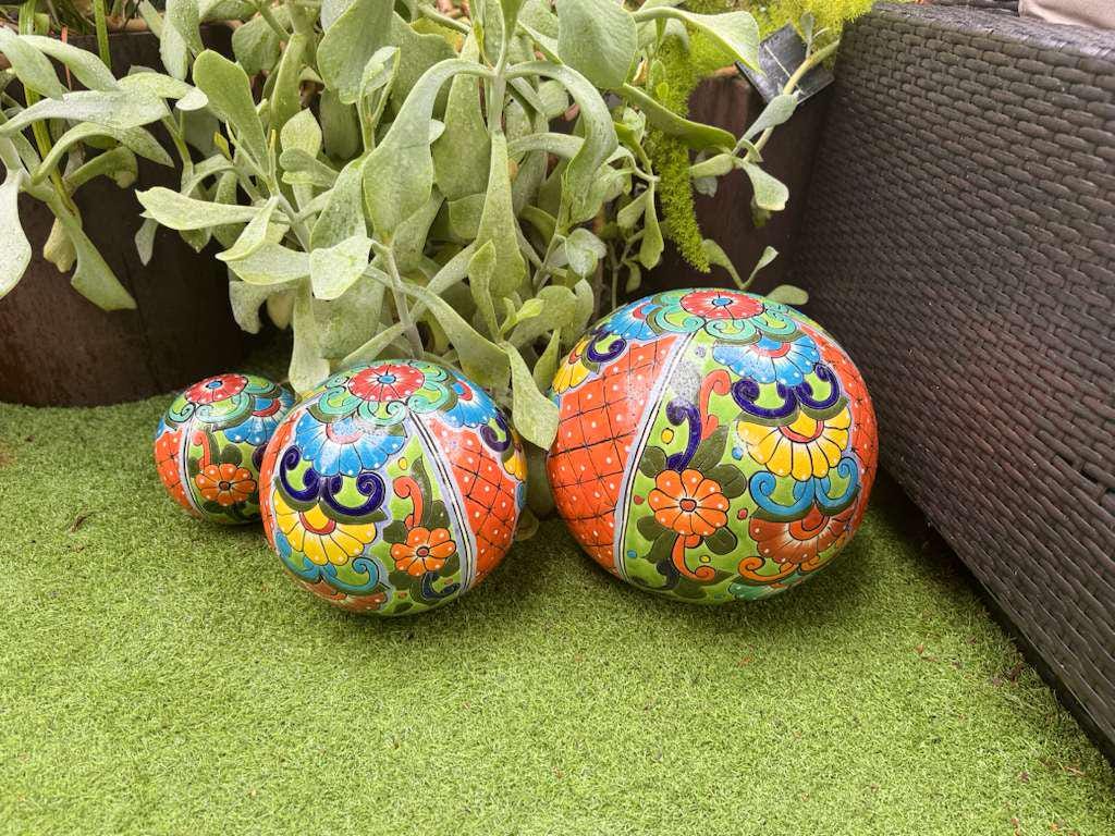 Talavera Garden Spheres - Handmade Mexican Yard Art Decor (Set of 3)