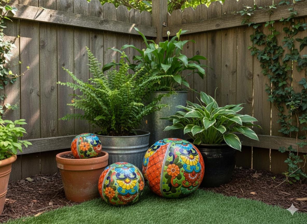 Talavera Garden Spheres - Handmade Mexican Yard Art Decor (Set of 3)