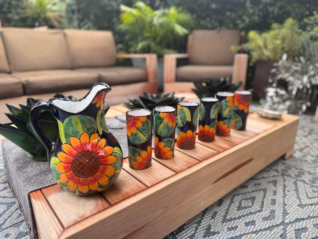 Talavera Pitcher and Glasses Set: Hand-Painted Mexican Ceramic Pottery