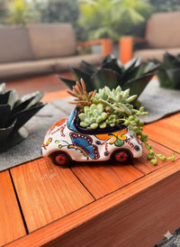 Talavera VW Bug Planter: Handmade Mexican Pottery Home Decor