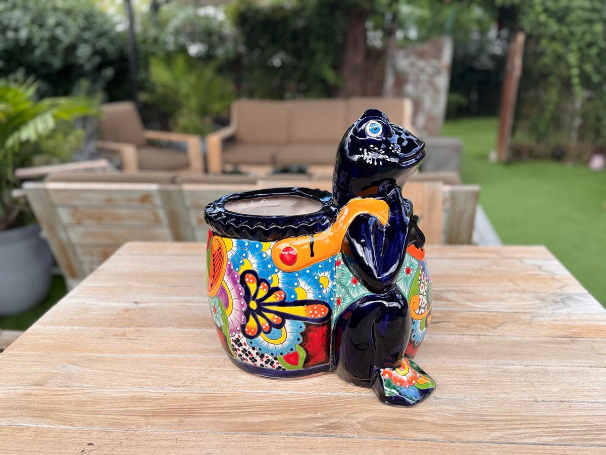 Talavera Frog Planter: Handmade Ceramic Mexican Garden Decor