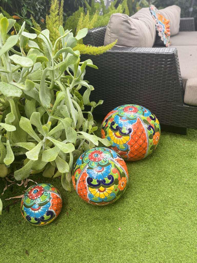 Talavera Garden Spheres - Handmade Mexican Yard Art Decor (Set of 3)