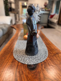 Young Woman Holding a Pot Black Clay Home Decor, Stunning Barro Negro Figurine Handmade Mexican Pottery from San Bartolo near Oaxaca, Mexico