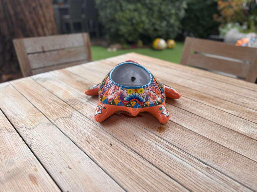 Handmade Talavera Turtle Planter: Mexican Pottery Garden Decor
