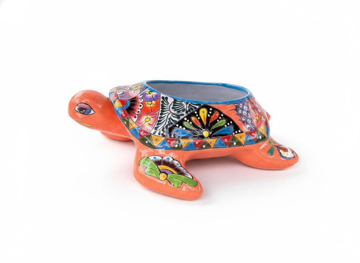Handmade Talavera Turtle Planter: Mexican Pottery Garden Decor