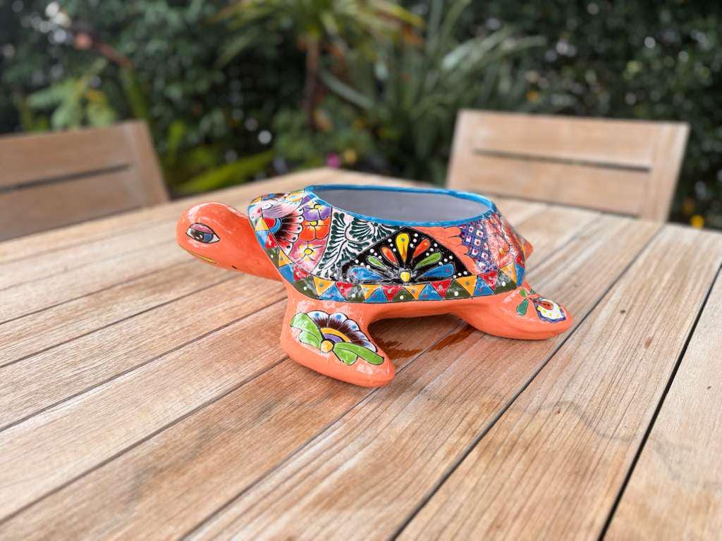 Handmade Talavera Turtle Planter: Mexican Pottery Garden Decor
