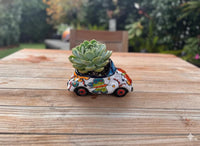 VW Bug Planter is Handmade Talavera Mexican Pottery | Ceramic Plant Pot for Outdoor Garden or Indoor Home Decor, Hand Painted Yard Art