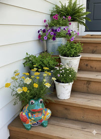 Talavera Frog Planter is Handmade Mexican Pottery Garden Decor