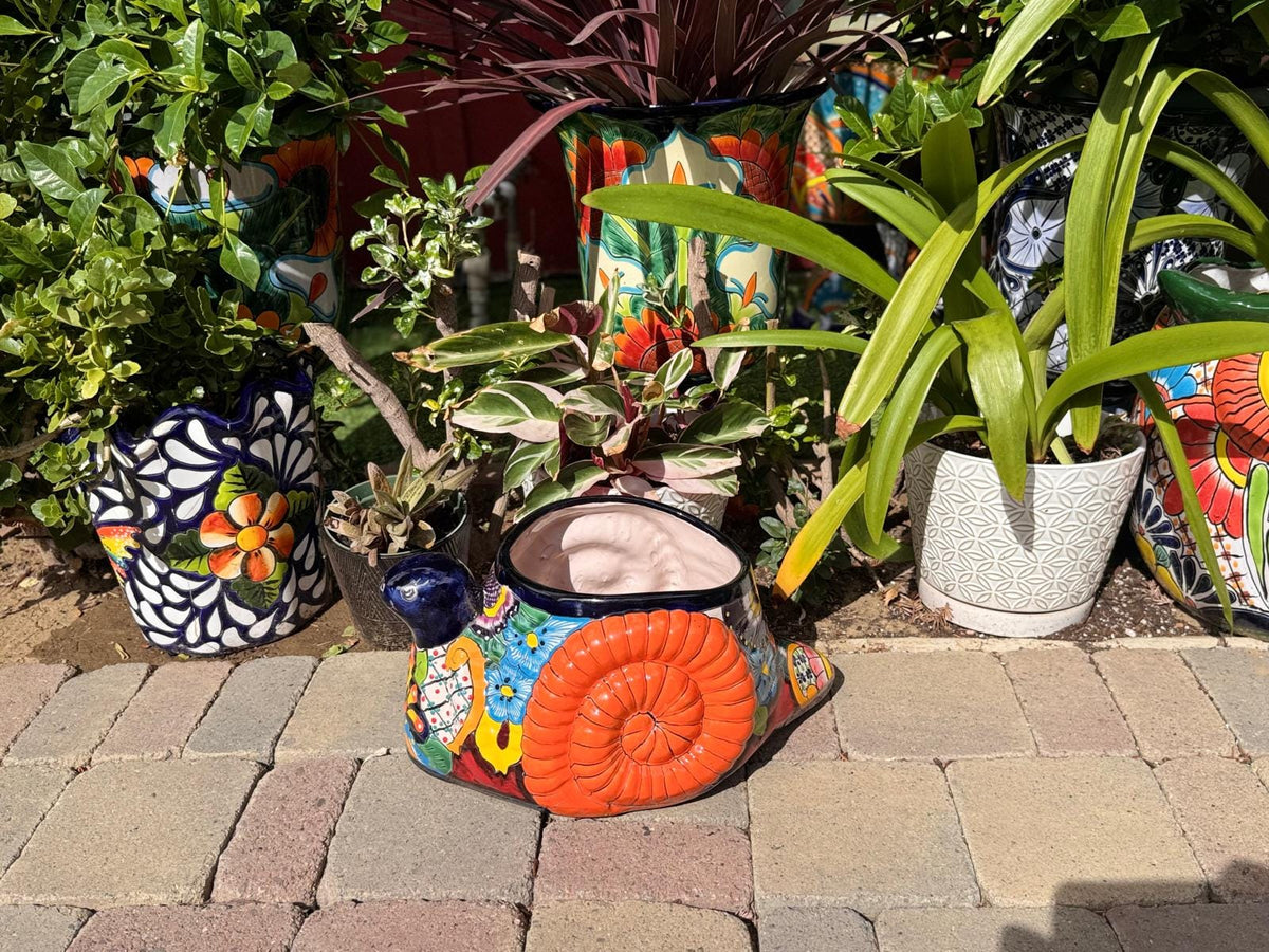 Talavera Snail Planter | Hand-painted Mexican Ceramic Garden Decor