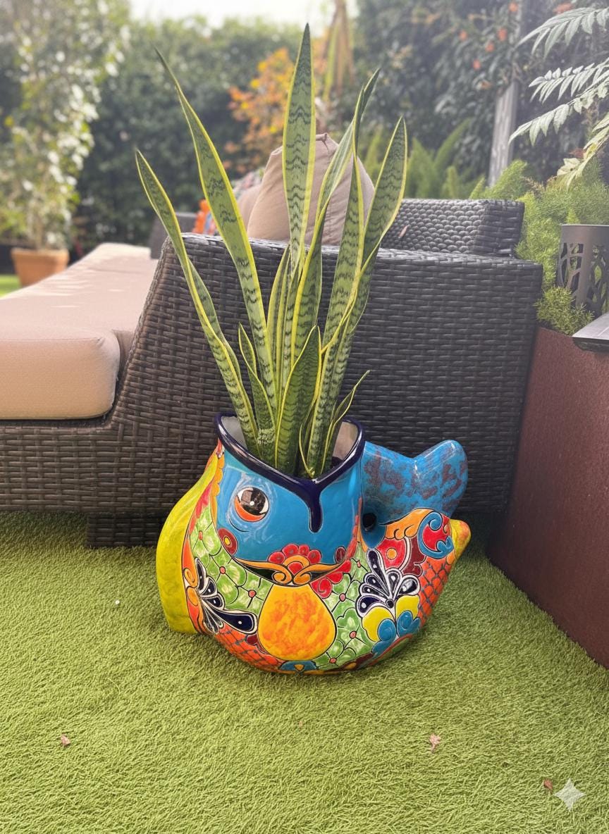Talavera Whale Planter: Hand-Painted Ceramic Mexican Garden Decor