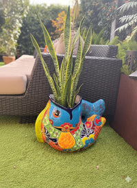 Talavera Whale Planter: Hand-Painted Ceramic Mexican Garden Decor