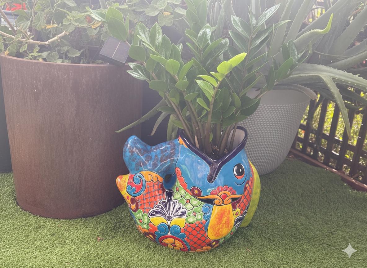 Talavera Whale Planter: Hand-Painted Ceramic Mexican Garden Decor