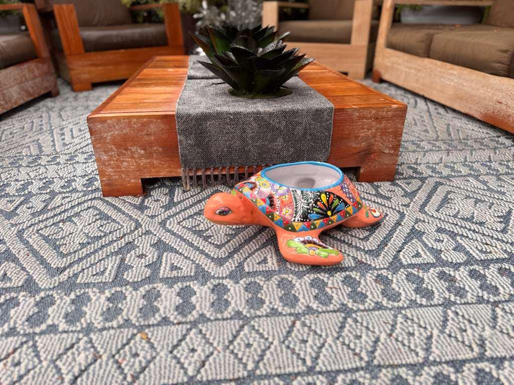 Handmade Talavera Turtle Planter: Mexican Pottery Garden Decor