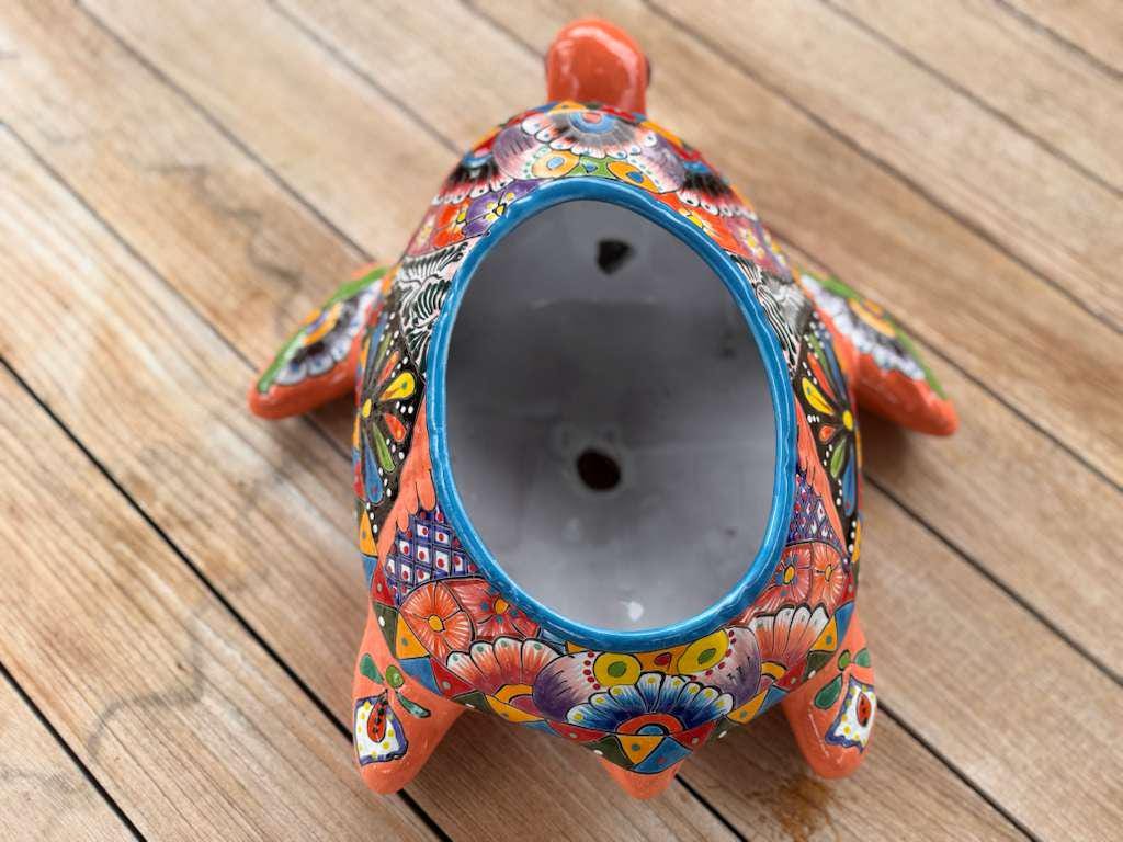 Handmade Talavera Turtle Planter: Mexican Pottery Garden Decor