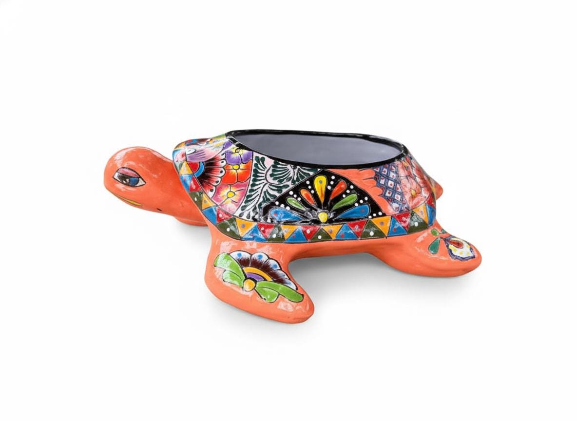 Handmade Talavera Turtle Planter: Mexican Pottery Garden Decor