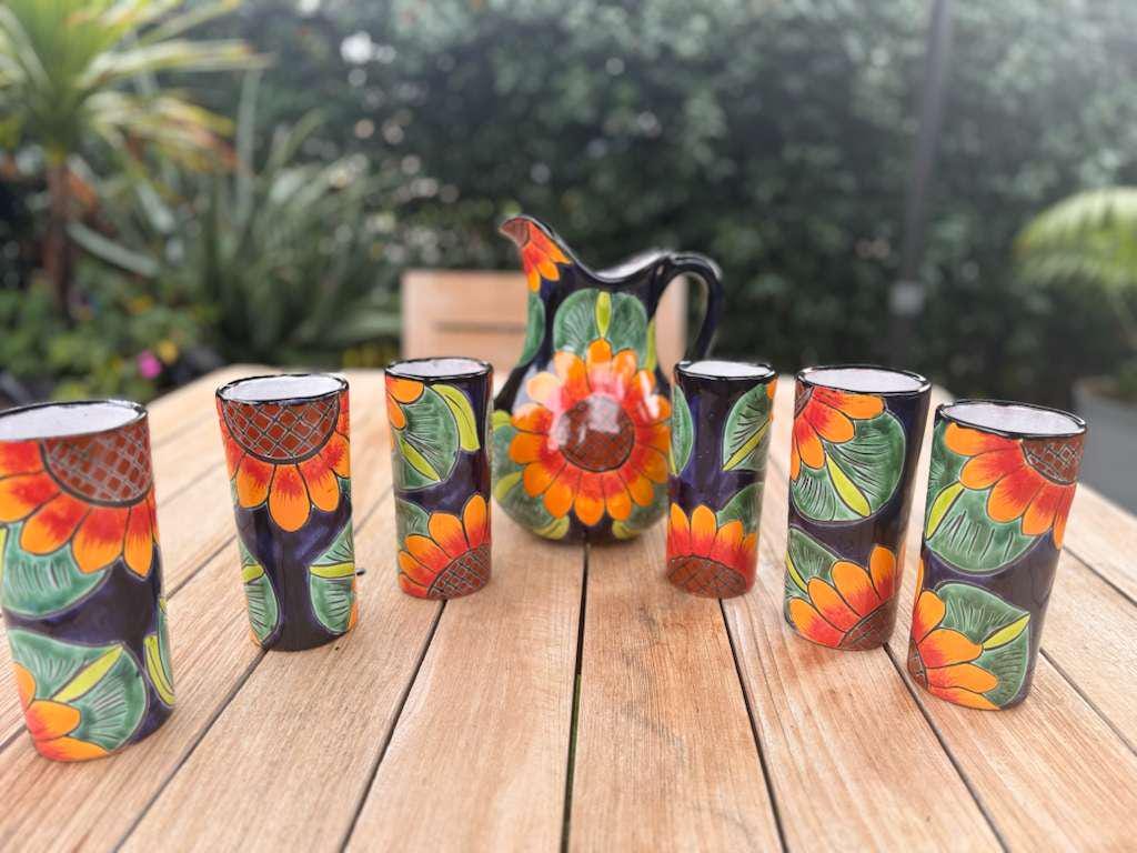 Talavera Pitcher and Glasses Set: Hand-Painted Mexican Ceramic Pottery