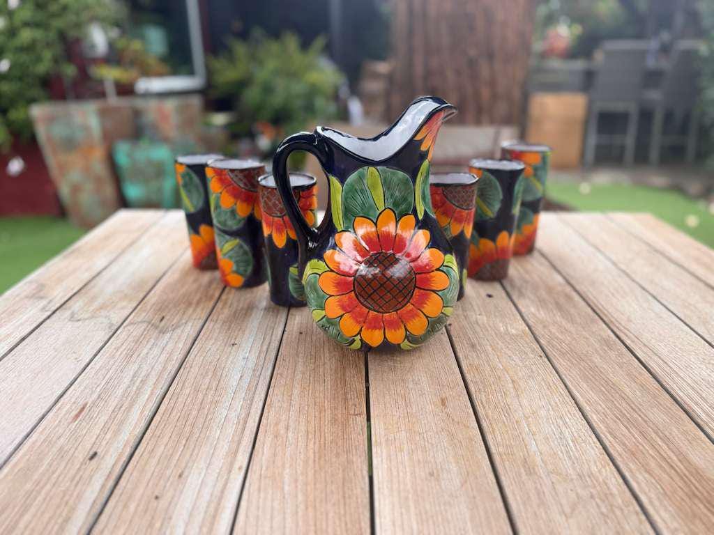 Talavera Pitcher and Glasses Set: Hand-Painted Mexican Ceramic Pottery