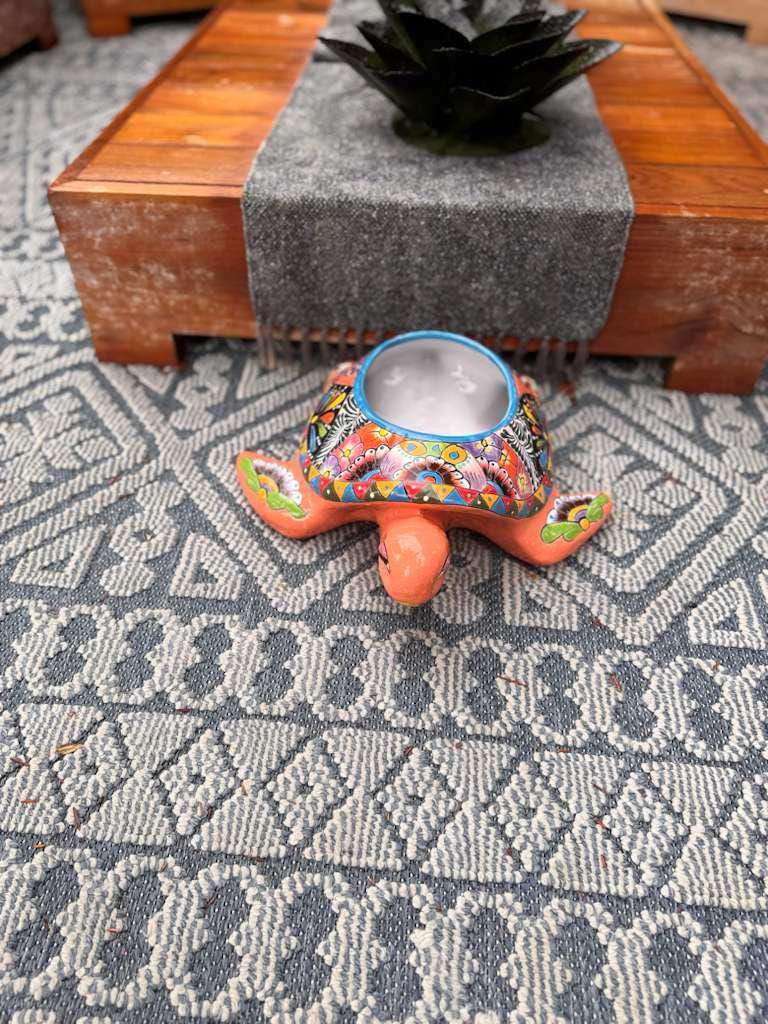 Handmade Talavera Turtle Planter: Mexican Pottery Garden Decor