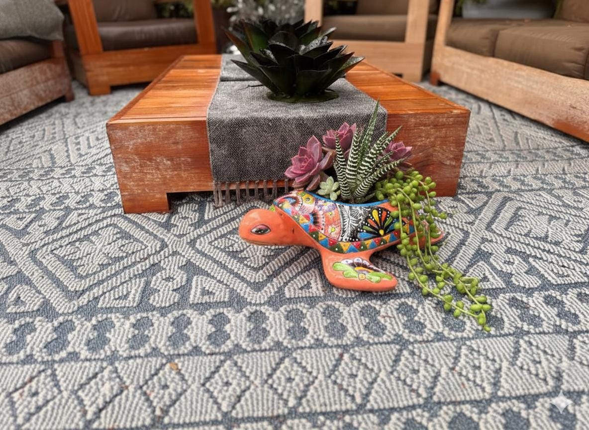 Handmade Talavera Turtle Planter: Mexican Pottery Garden Decor