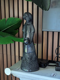 Young Woman Holding a Pot Black Clay Home Decor, Stunning Barro Negro Figurine Handmade Mexican Pottery from San Bartolo near Oaxaca, Mexico