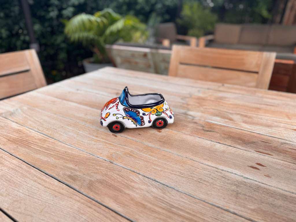 VW Bug Planter is Handmade Talavera Mexican Pottery | Ceramic Plant Pot for Outdoor Garden or Indoor Home Decor, Hand Painted Yard Art