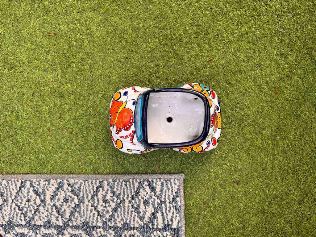 VW Bug Planter is Handmade Talavera Mexican Pottery | Ceramic Plant Pot for Outdoor Garden or Indoor Home Decor, Hand Painted Yard Art