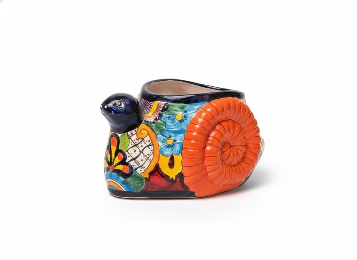 Talavera Snail Planter | Hand-painted Mexican Ceramic Garden Decor