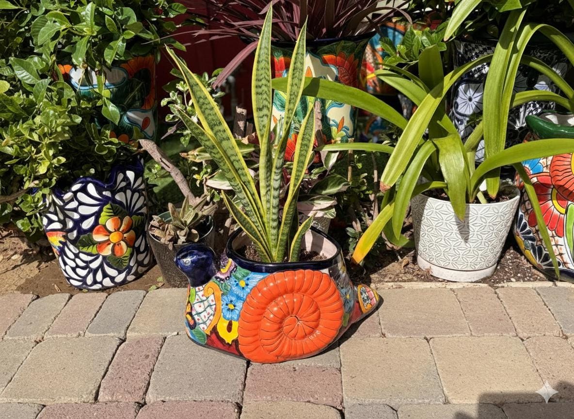 Talavera Snail Planter | Hand-painted Mexican Ceramic Garden Decor