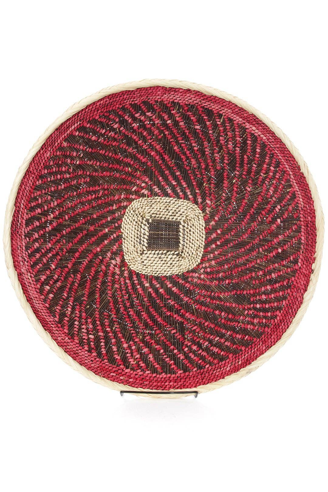Handwoven BaTonga Pink Spiral Design Wall Basket, Home Decor Housewarming Gift for Her, Large