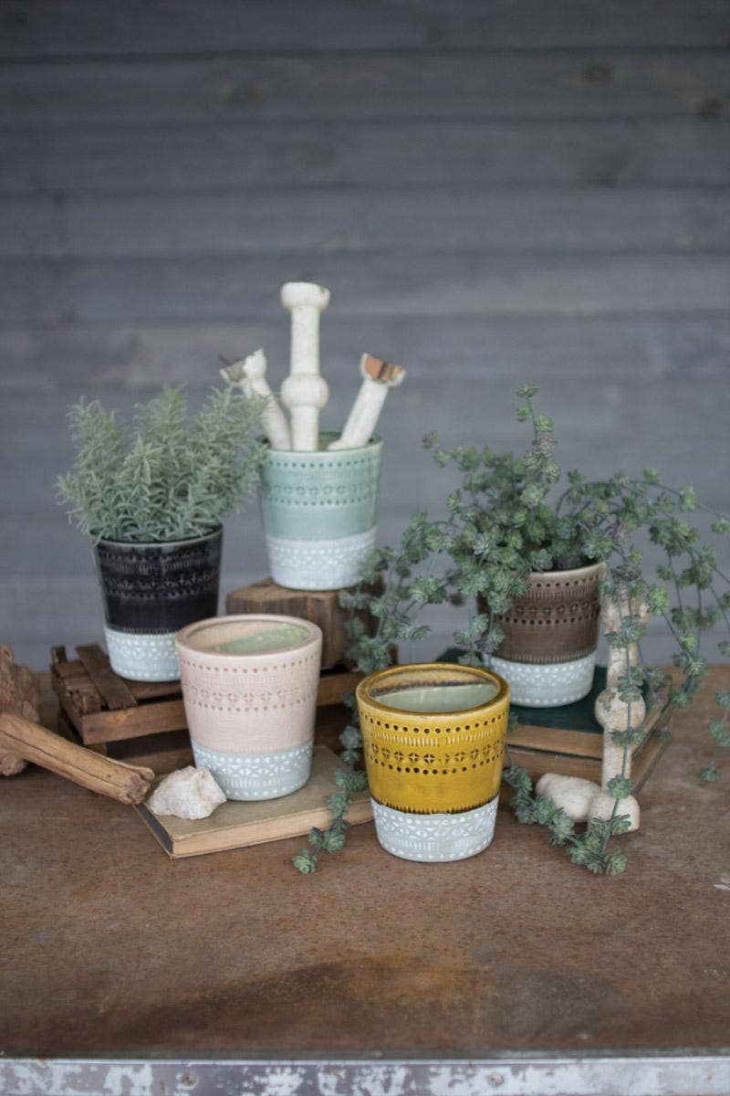 Set of 5 Ceramic Flower Pots, Handmade Colorful Indoor Planter for Succulents and Herbs, Housewarming Gift for Her