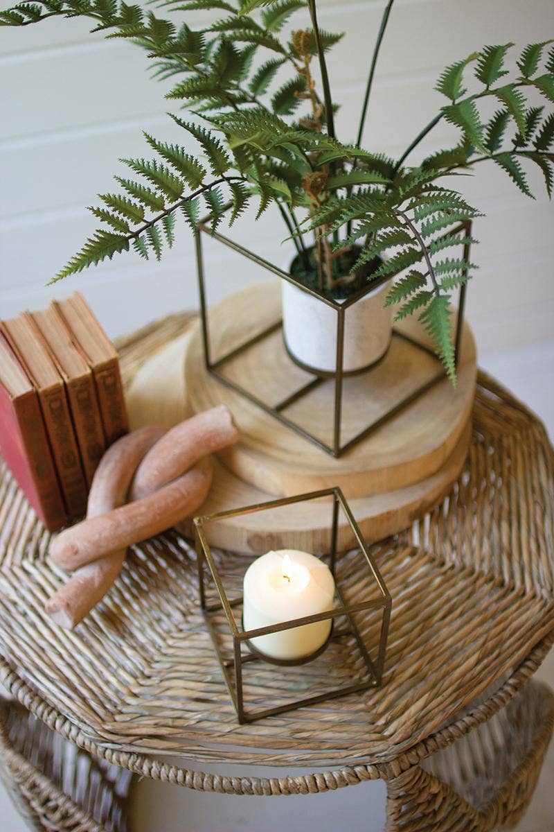 Set of Two Square Antique Brass Pillar Candle Holders or Flower Pot, Home Decor Housewarming Gift for Her